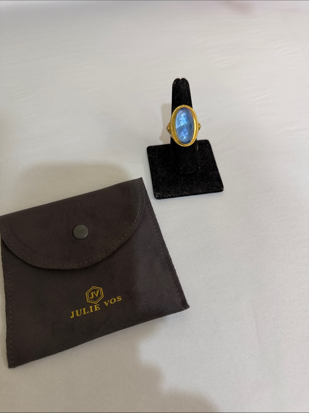 Julie Vos Gold Ring with Blue Oval Stone